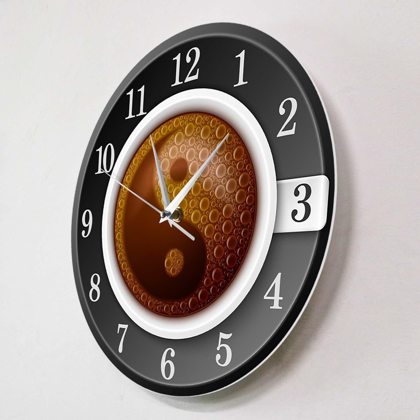 Creative Coffee Cup Wall Clock 12 inch for Study Room Cafe Shop Decorative