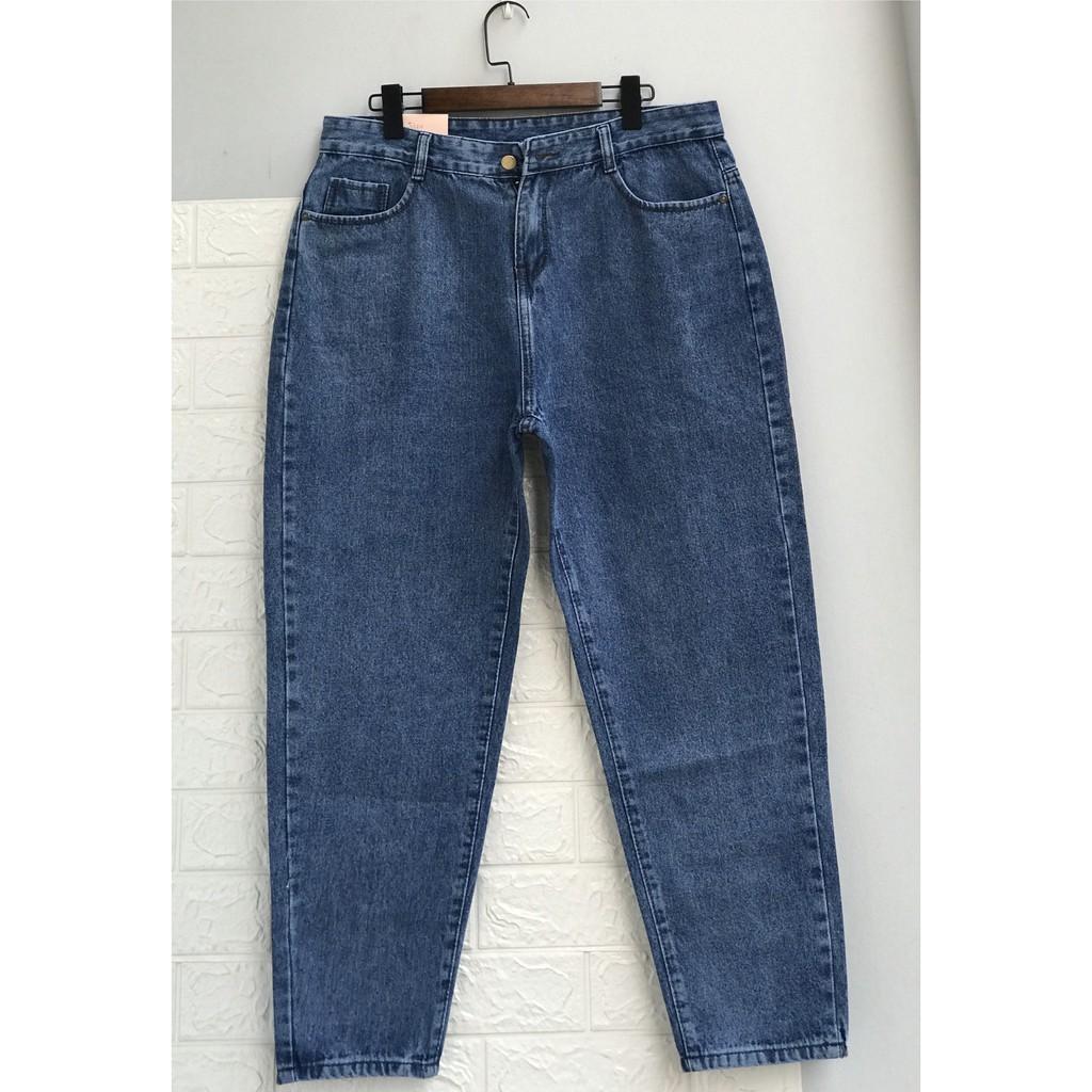 Quần jean baggy quần bò cạp cao chất cotton không co dãn màu xanh