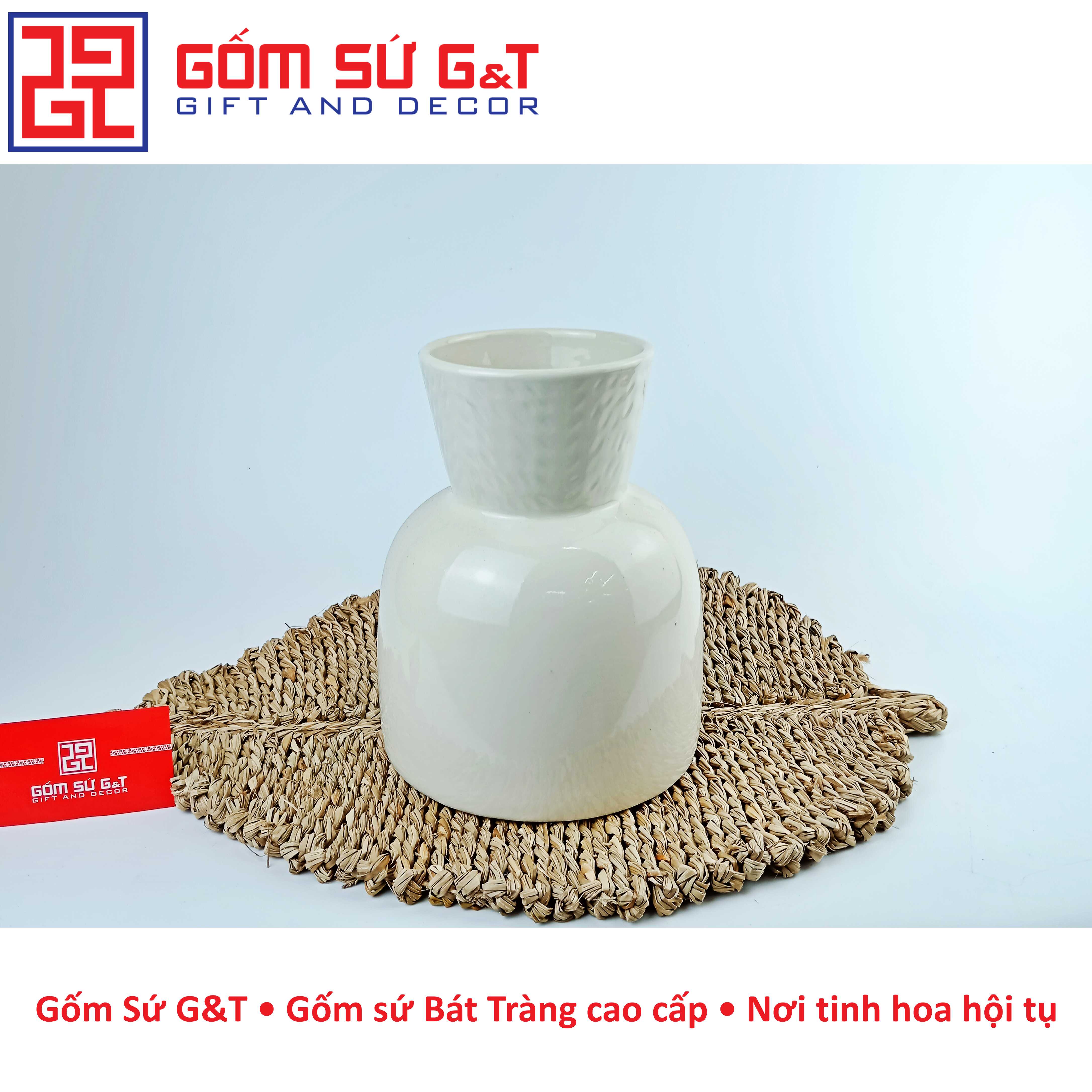 Lọ hoa dáng đầm cổ thấp vẽ cúc họa mi Gốm Sứ G&amp;T