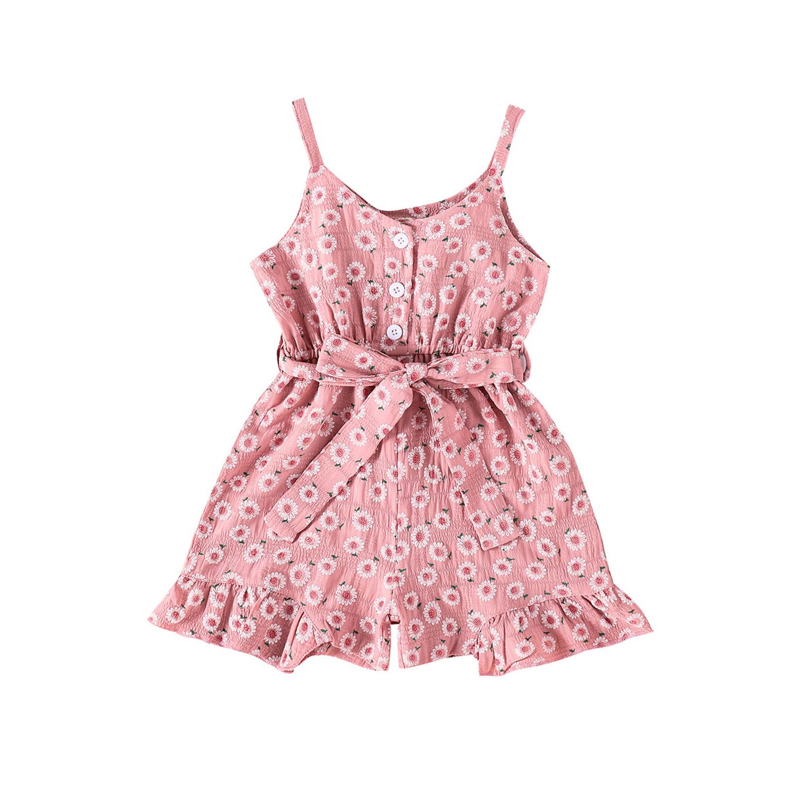 Cho Bé Kid Váy Đầm Cho Bé Gái Mùa Hè Trẻ Em Cho Bé Gái Áo In Hoa Không Tay Dây Liền Quần Quần Áo Bé Gái