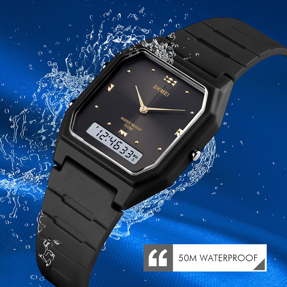 Đồng hồ điện tử kỹ thuật số siêu mỏng cho nam SKMEI Màn hình kép Unisex 3 Chế độ thời gian Ngày trong tuần Đồng hồ báo thức chống nước 5ATM