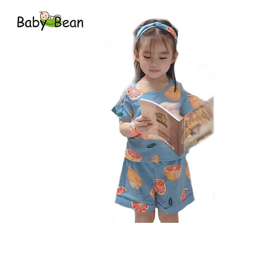 Bộ Đồ Lụa Vai Nhún Bèo hình Trái Cây bé gái BabyBean kèm Băng-Đô