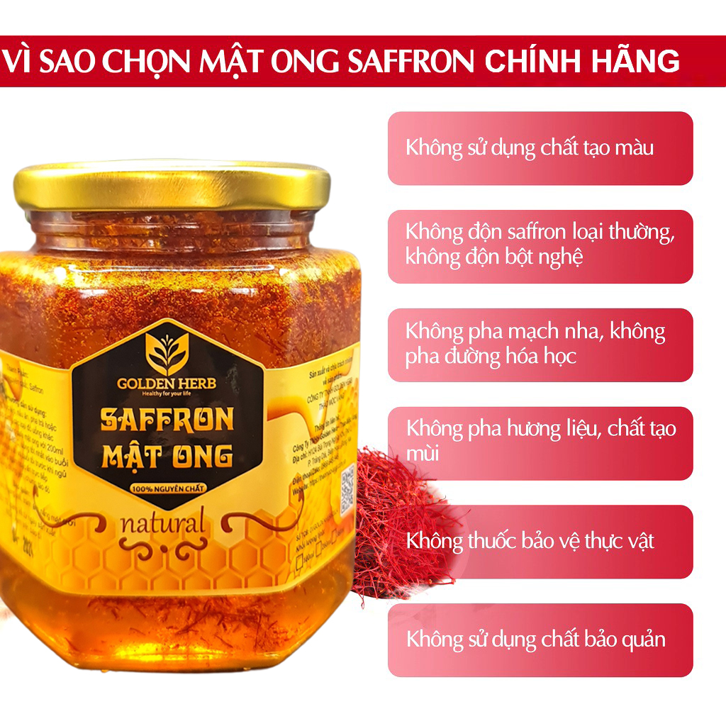 Mật Ong Ngâm Saffron 280ml/lọ Golden Herb