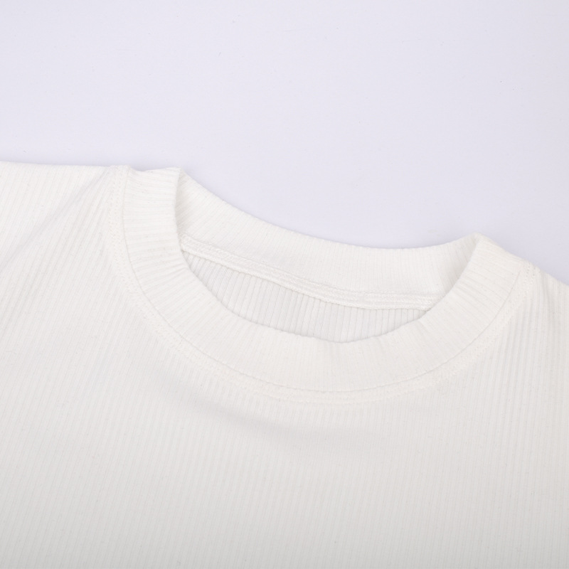 Áo Croptop Ngắn Tay Cổ Tròn Phối Móc Khóa Quần Trắng gợi cảm cho Nữ