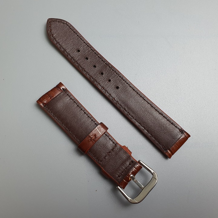 Dây đồng hồ da cá sấu AL107 – Nâu đỏ Size 20/ Size22; 100% da cá sấu thật, BH 3 năm