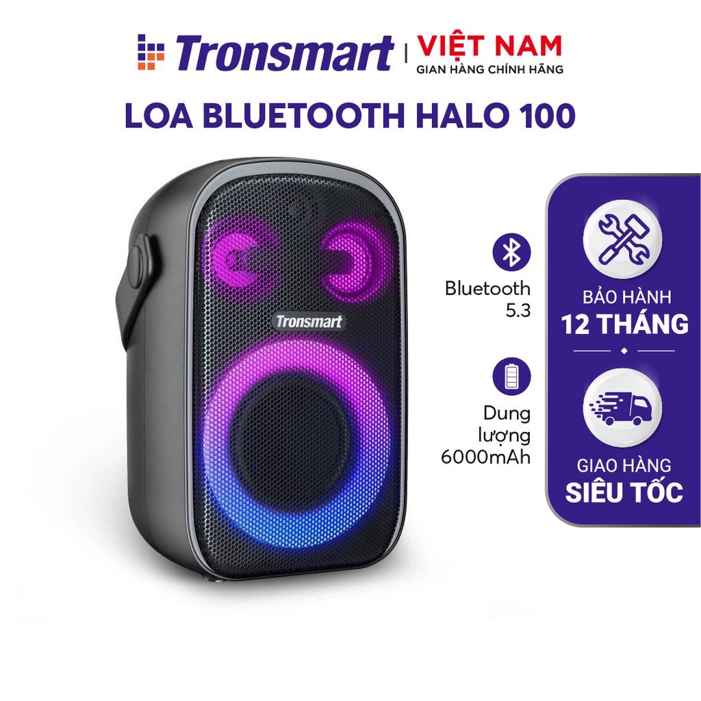 Loa Bluetooth 5.3 Karaoke mini di động TRONSMART HALO 100 SPEAKER – Đèn RGB ấn tượng - Chế độ âm thanh nổi - Hàng chính hãng