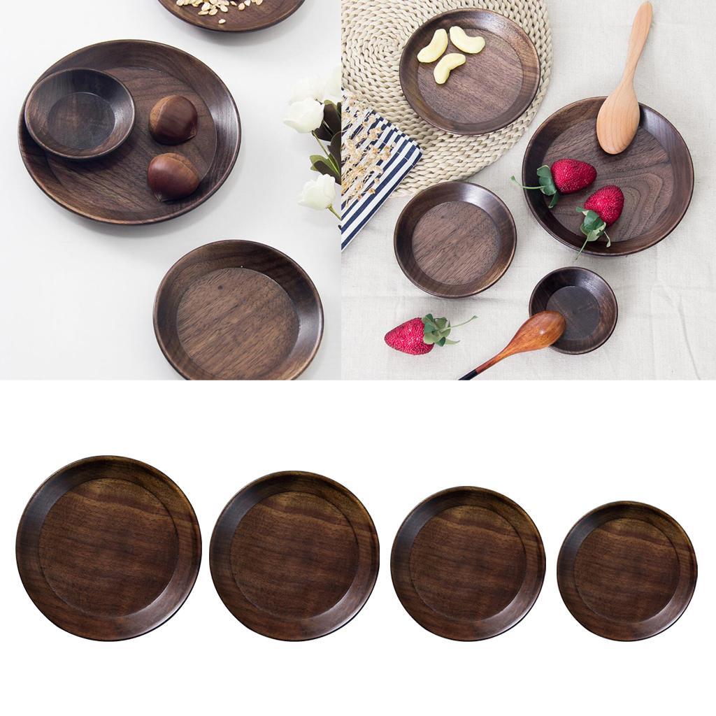 Round Wooden Serving Tray Dish Plate Fruit Snacks Cake Storage Trays 3 inch