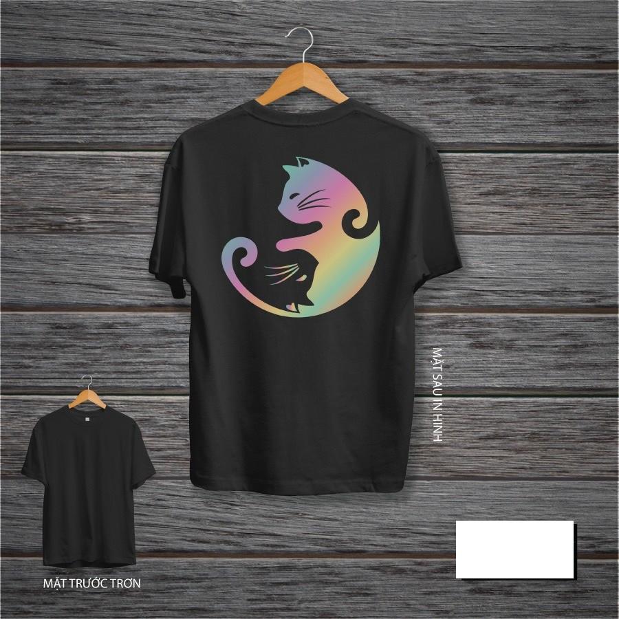Áo Tay Lỡ Unisex Phản Quang Đa Sắc Mèo Âm Dương