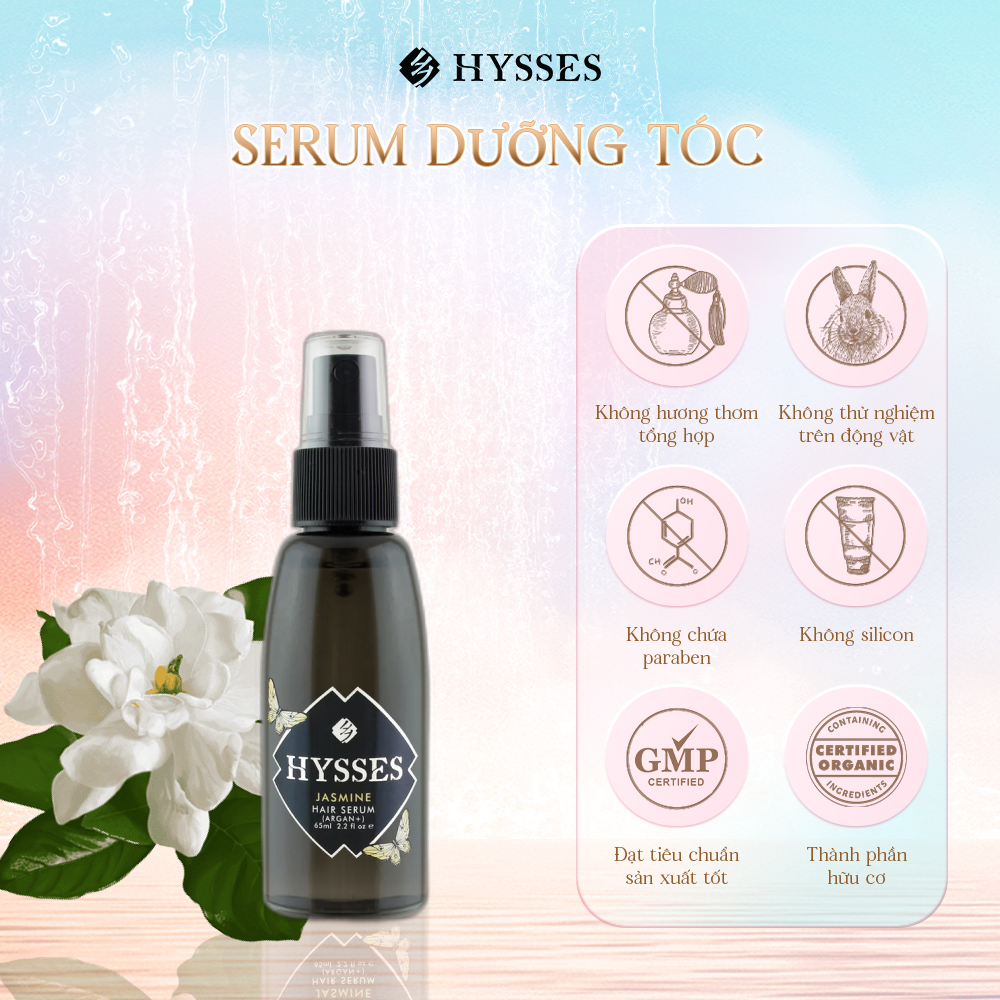 Tinh Chất Dưỡng Tóc Cao Cấp Hysses Hair Serum Giảm Tình Trạng Khô Cứng, Cho Tóc Bóng Mượt, Bảo Vệ Tóc Dưới Ánh Nắng Với Tinh Dầu Hoa Nhài và Argan Hữu Cơ Tự Nhiên