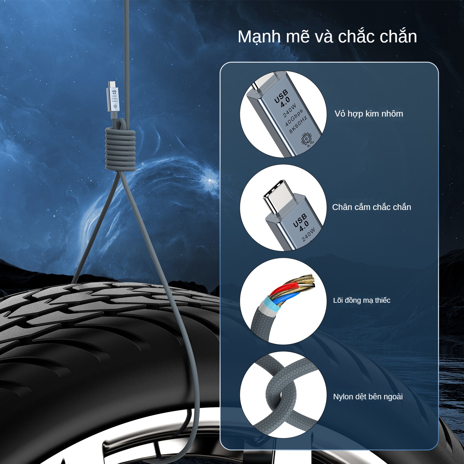 Cáp Sạc Nhanh USB Type C to Type C PD 240W - Dây Cáp Dữ Liệu FIRO USB4 CABLE - Sạc Nhanh PD 240W, Truyền Dữ Liệu 40Gbps, Video 8K60Hz - 48V@5A PD240W/8K60Hz/40Gbps - Dài 1,5 Mét - Dùng Cho iPhone 15 Series, Macbook, Laptop, Smartphone - Hàng Chính Hãng