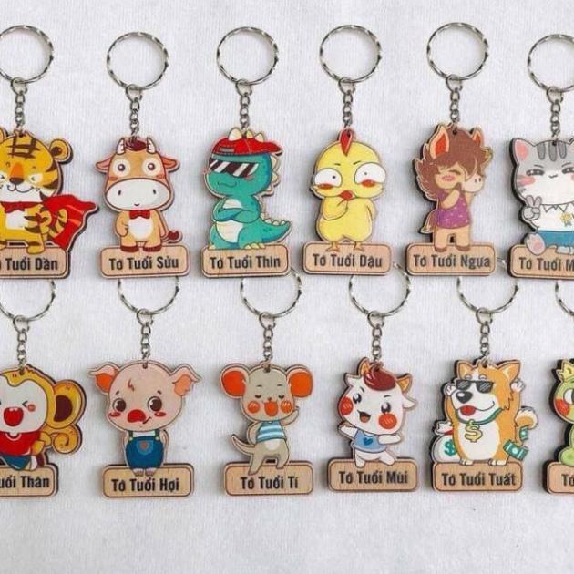 Móc khóa cute 12 con giáp bằng gỗ loại đẹp