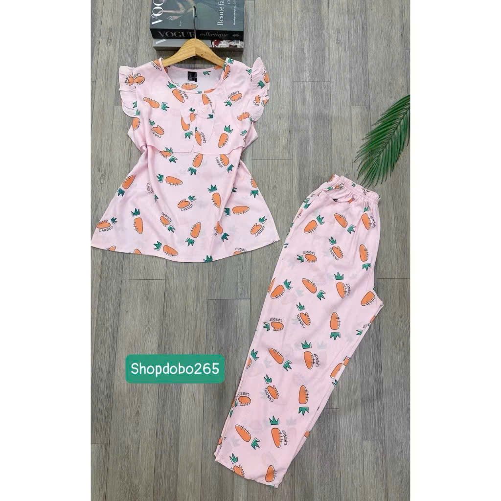Đồ bộ nữ,đồ ngủ mặc nhà lửng 9 tấc áo 2 lớp tay cánh tiên vải lanh BL 42 họa tiết dễ thương size 51-65kg