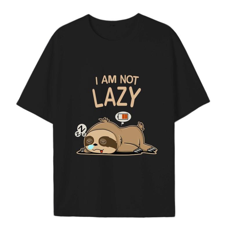 Hình ảnh Áo Thun Unisex Tay Lỡ Form Rộng Freesize In Hình I am not LAZY