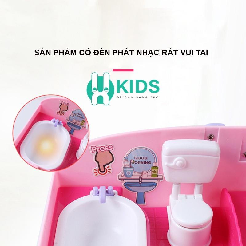 Túi xách ngôi nhà búp bê có nhạc có đèn, đầy đủ nội thất phụ kiện nhà bếp, đồ chơi bồn tắm dễ thương cho bé gái