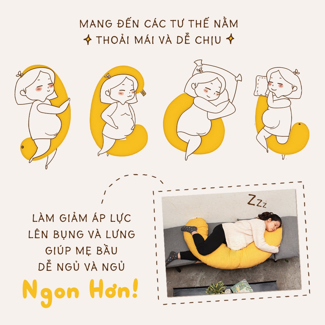Gối Mẹ Bầu Đậu Khuyết Đa Năng Linen Bông Gòn Lông Vũ Cao Cấp | 159