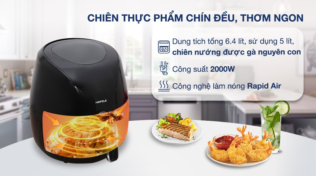 Nồi chiên không dầu Hafele HS-AF601B (535.43.714) 6.4 lít - Hàng chính hãng