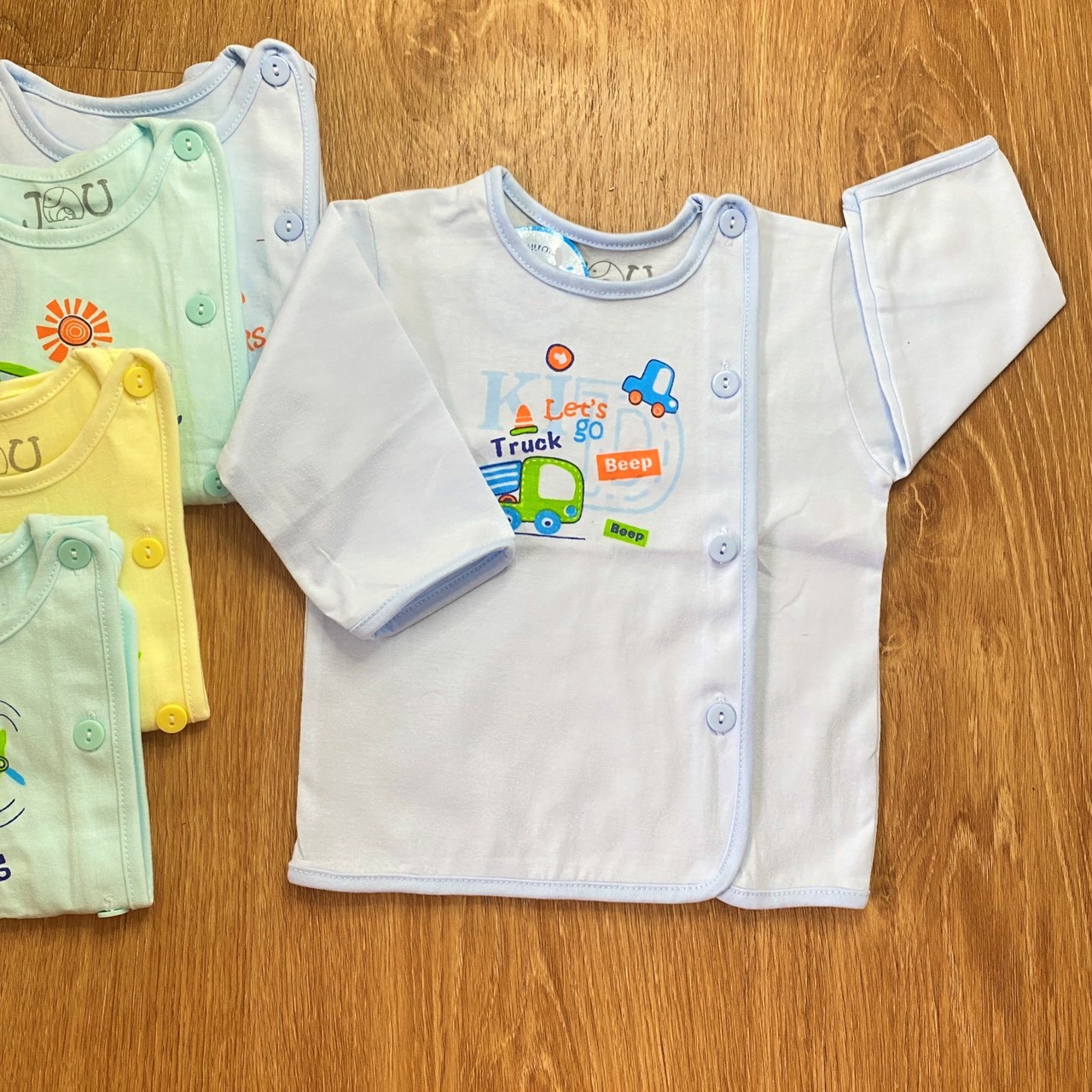 COMBO 5 Áo sơ sinh cotton J-FR GGY | Mẫu Tay Dài Cài Lệch Màu | Size 1 -3 cho bé sơ sinh -9 kg| Chất vải thun cotton 100% xịn, đẹp, mềm, họa tiết xinh | Hàng Việt Nam | Quần sơ sinh | Áo sơ sinh