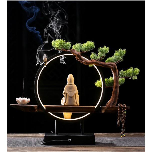 Tượng Phật Bà Thế Âm Bồ Tát có vòng đèn Thác Trầm Phong Thủy - Mộc Trà 98
