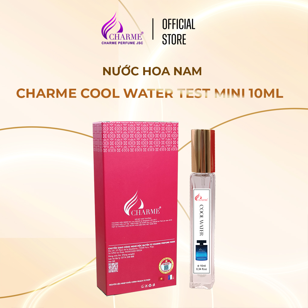 Nước hoa nam chính hãng, Charme Cool Water, chai Test mini, lưu hương lâu, hương thơm mạnh mẽ thanh lịch, 10ml