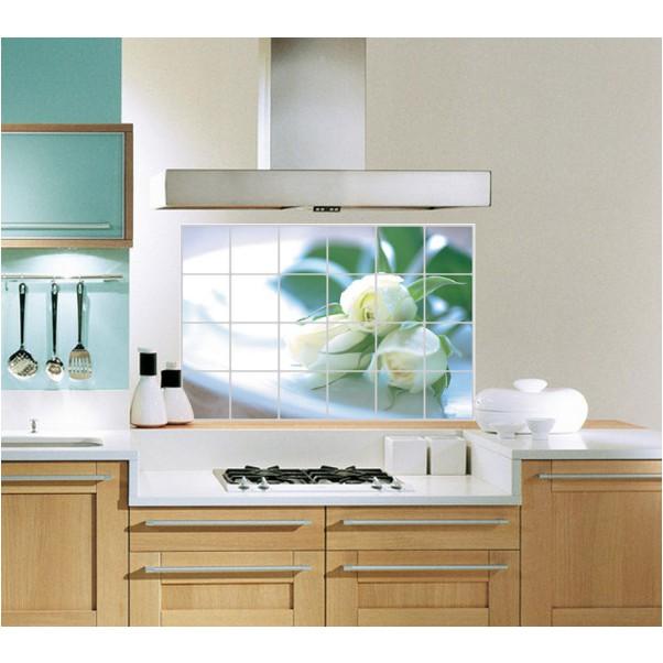 Decal dán bếp tráng nhôm cách nhiệt size lớn - hoa hồng trắng