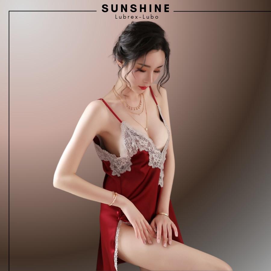 Đầm ngủ lụa satin sexy 2 dây BIGSIZE gợi cảm - Váy ngủ hai dây mỏng mặc nhà quyến rũ SUNSHINE LUAHOACO