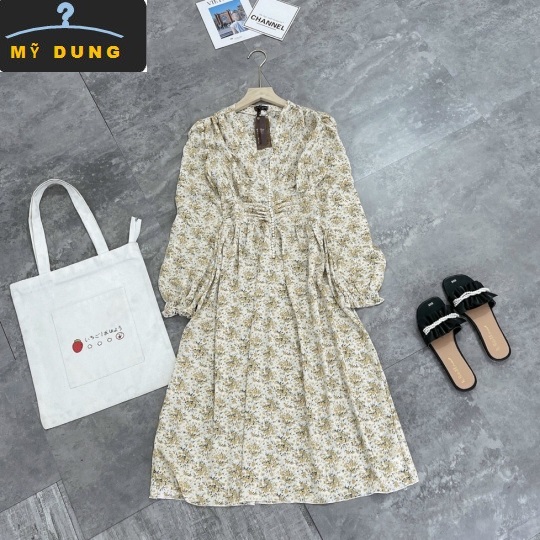ĐẦM MIDI HOA NHÍ - CỔ V DÁNG MAIX NHẸ NHÀNG