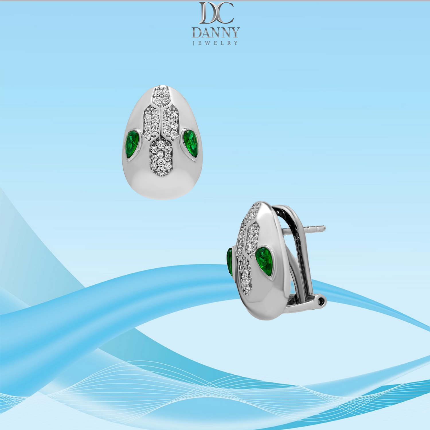 Bông Tai Nữ Danny Jewelry Bạc Thổ Nhĩ Kỳ Xi Rhodium Biểu Tượng Đầu Rắn Đính Đá CZ &amp; Đá Zircon BT008TNK