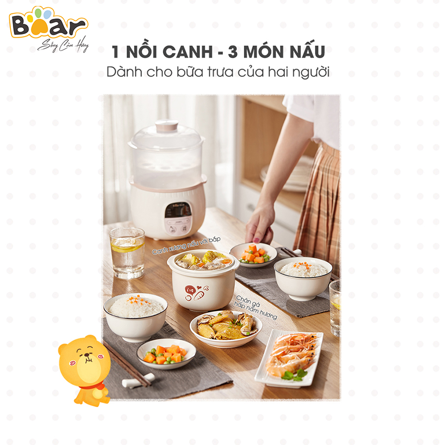 Nồi Nấu Chậm 2,5L Bear Chính Hãng Đa Năng Nấu Cháo, Chưng Yến Bản Quốc Tế Bảo Hành 18 Tháng - SUBE003 - Hàng Chính Hãng