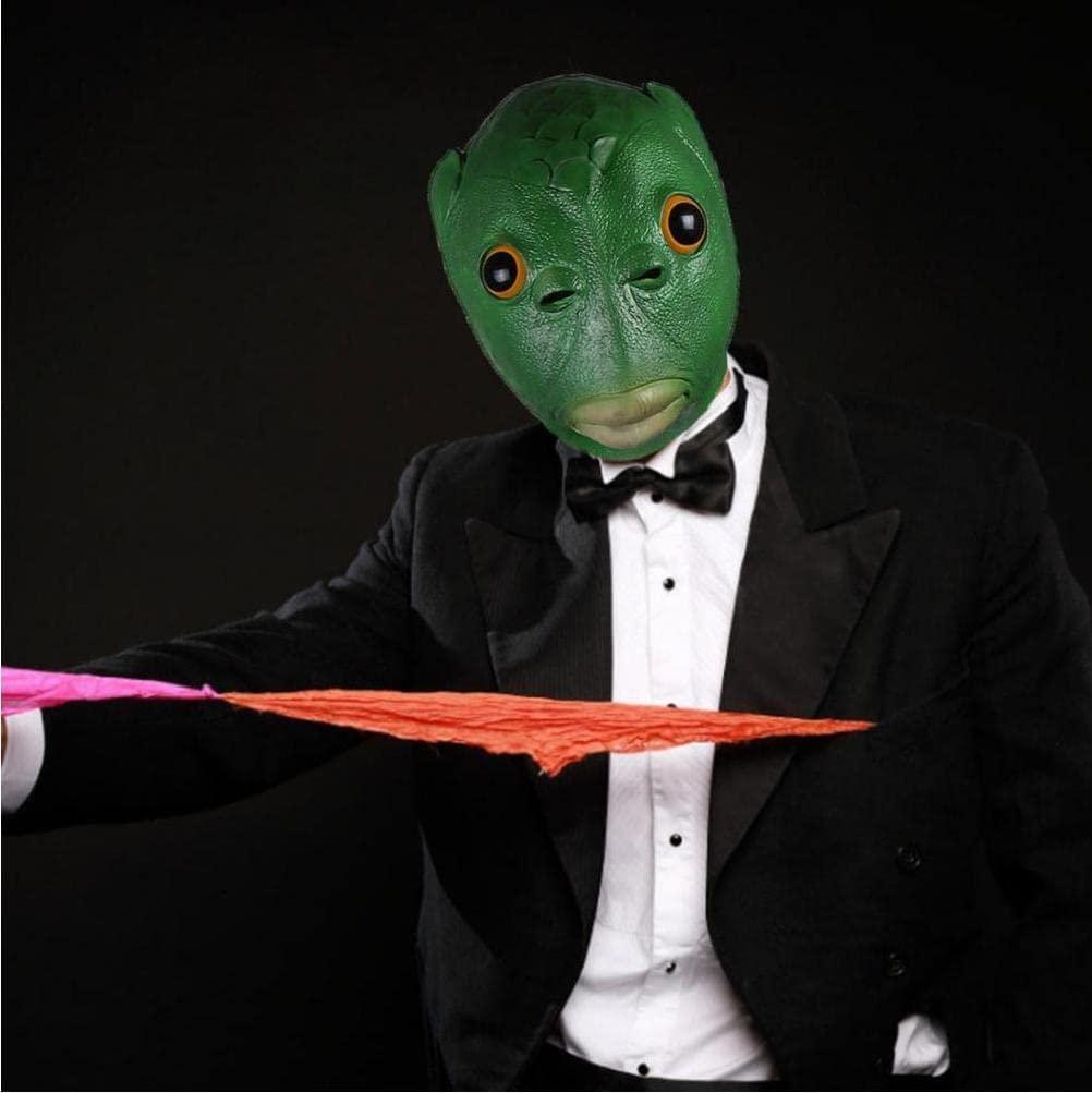 Mặt nạ đầu cá màu xanh lá cây Mặt nạ cao su động vật Halloween Mũ đội đầu