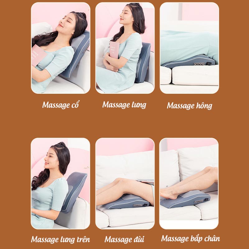 Gối Massage Kiêm Tựa Lưng LeerKang LEK-618-1 massage toàn thân 8D có hồng ngoại 3 cấp độ, mát xa rung tùy chỉnh, 5 chế độ xoa bóp đảo, hàng chính hãng