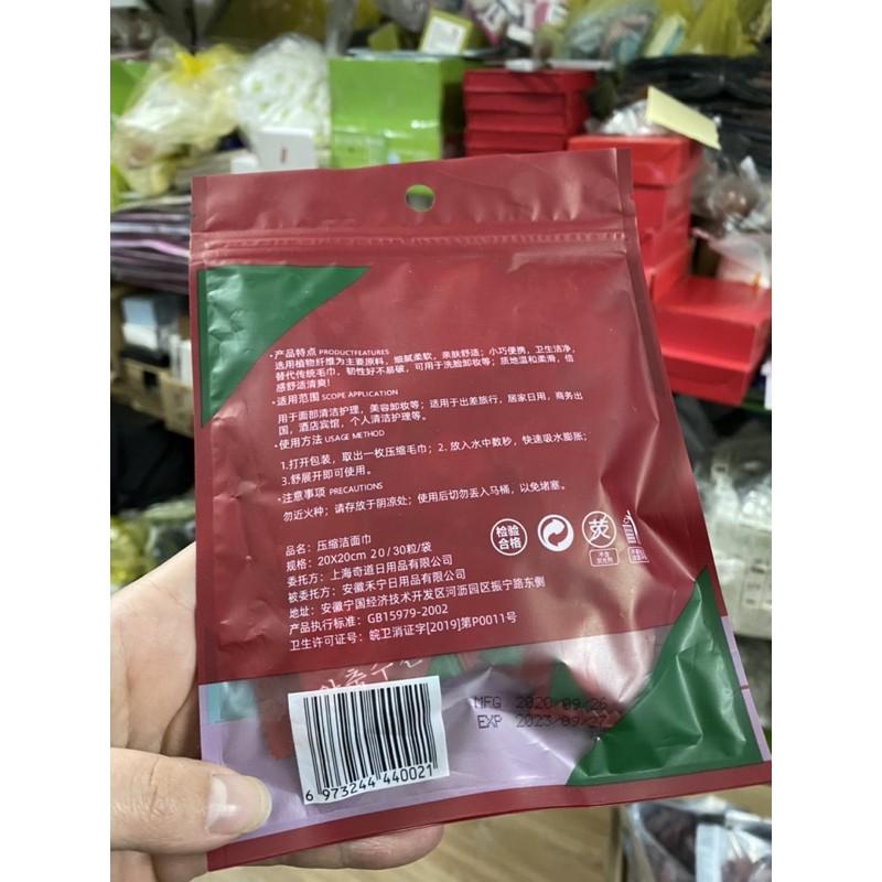 GÓI 20 VIÊN KHĂN GIẤY NÉN HÀN QUỐC DẠNG VIÊN KẸO GÓI ĐỎ