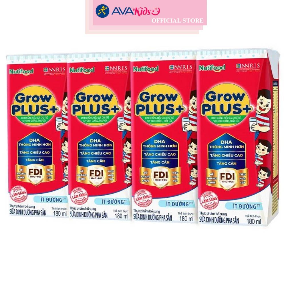 Thùng 48 hộp sữa pha sẵn Nutifood GrowPLUS+ đỏ ít đường hương vani 180 ml cho trẻ suy dinh dưỡng, thấp còi (từ 1 tuổi)
