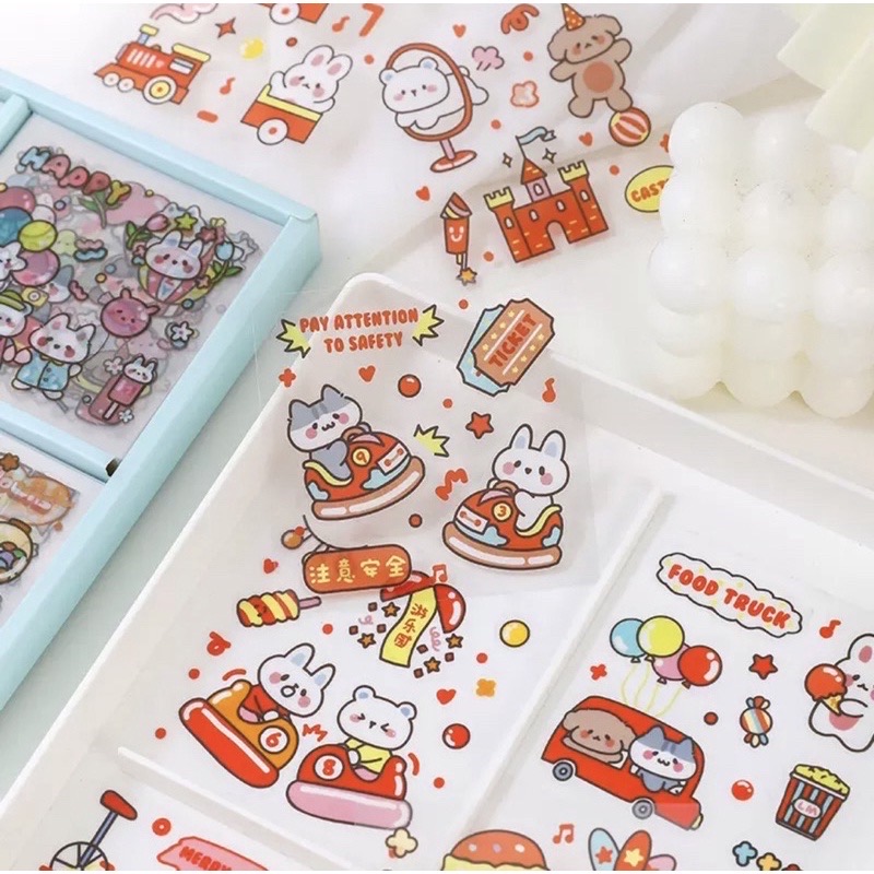 Hộp 100 tấm sticker cute Amusement Park (PVC)