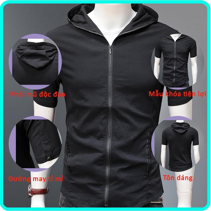 Áo hoodie cotton mùa hè. áo thể thao có mũ trùm đầu mỏng cộc tay hợp thời trang có khóa N1