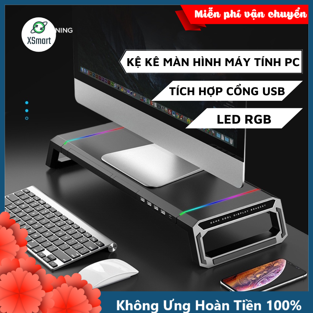 Kệ Để Màn Hình Máy Tính, Latop Để Bàn Cao Cấp T1 LED Rgb 9 Chế Độ Tích Hợp Cổng USB Đa Năng, Thích Hợp Decor Trang Trí Bàn Làm Việc, Chống Nước Tốt-Hàng Chính Hãng