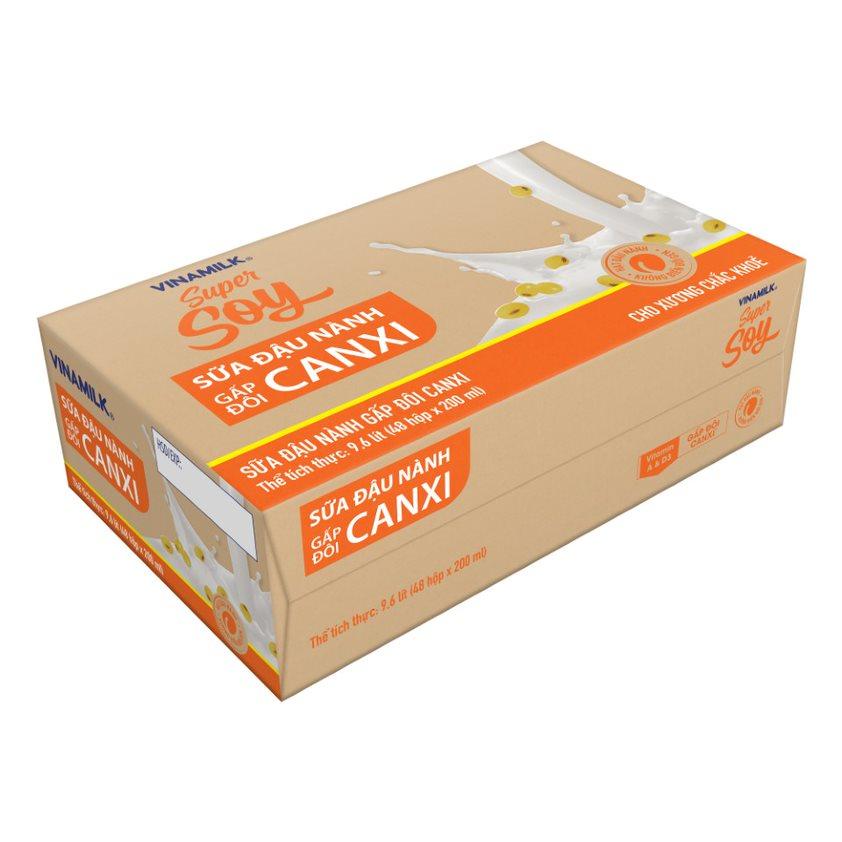 Sữa đậu nành Gấp đôi canxi Vinamilk Super Soy - Thùng 48 hộp 200ml