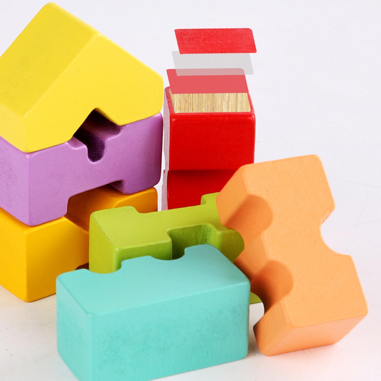 Wooden Building Blocks Kids Rainbow Stacker Stacking Game Construction Toys
