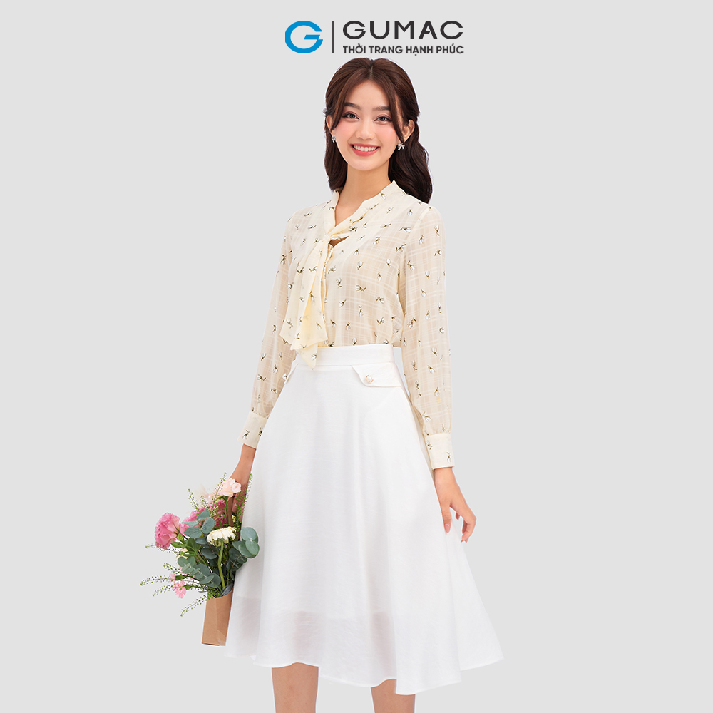 Áo kiểu GUMAC AC12022 họa tiết hoa thắt nơ