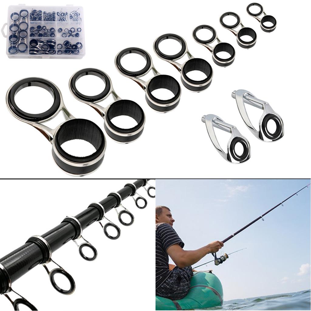 55Pcs/box Stainless Steel Fishing Rod Guides Rod Repair Kit DIY Eye Rings