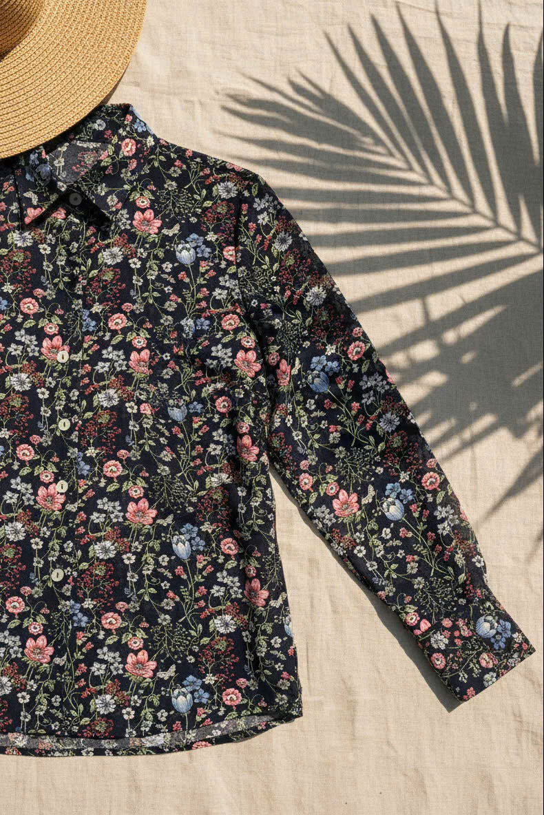 Áo Sơ Mi Hoa Điểm Ngọc, Áo Sơ Mi Tay Dài Nữ Chiffon Voan Hoa Cổ Điển Vintage thời trang thiết kế Hity Top171