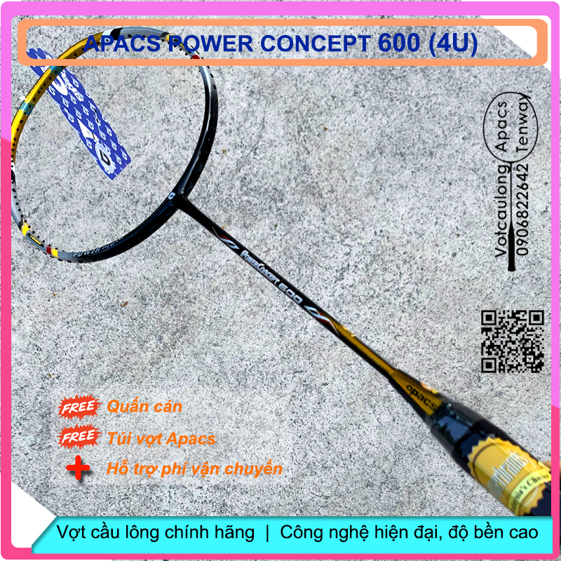 Vợt cầu lông Apacs Power Concept 600 (4U) – Dòng vợt cân bằng công thủ ổn định, thích hợp đánh phong trào