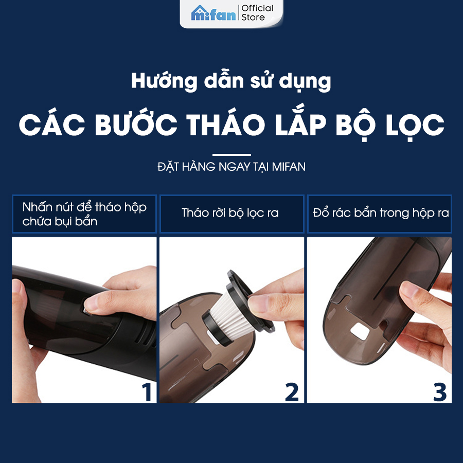 Máy Hút Bụi Cầm Tay Mini Không Dây MIFAN Siêu Mạnh - Vệ sinh ô tô, xe hơi, giuờng nệm, sàn - Hàng chính hãng