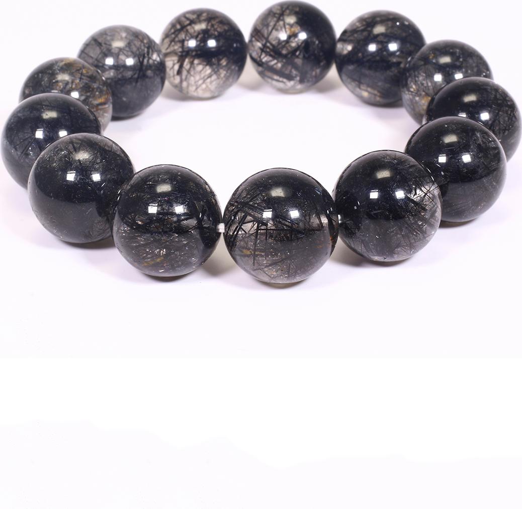 Vòng tay đá thạch anh tóc đen size hạt 17mm mệnh thủy, mộc - Ngọc Quý Gemstones