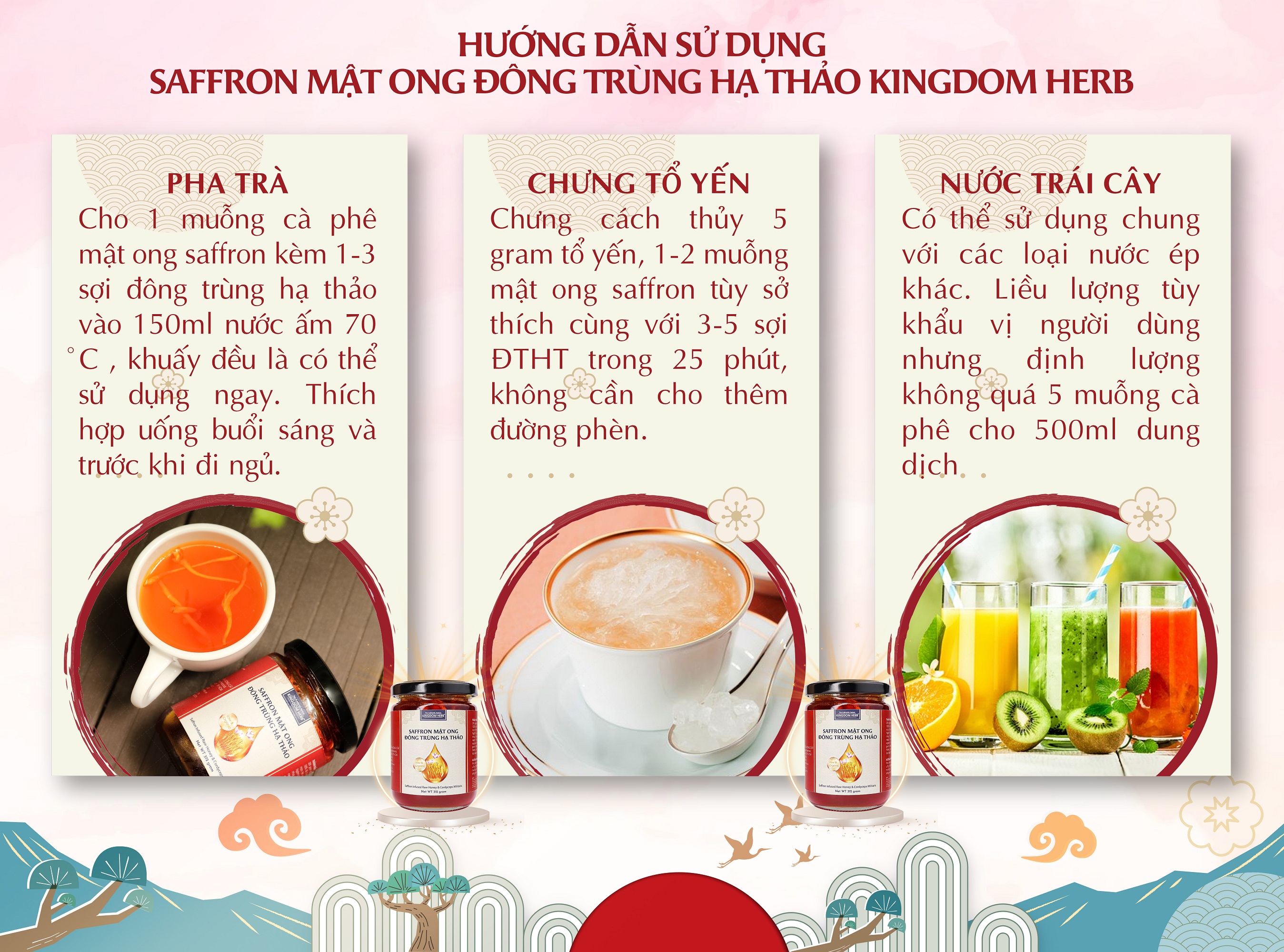 Saffron mật ong đông trùng hạ thảo Kingdom Herb chính hãng thượng hạng hộp 312g