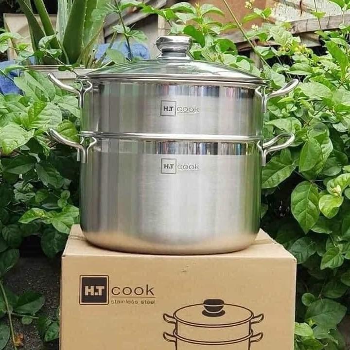 BỘ NỒI XỬNG HẤP INOX HT COOK 28CM 2 TẦNG VUNG KÍNH DÀY ĐẸP TIỆN LỢI