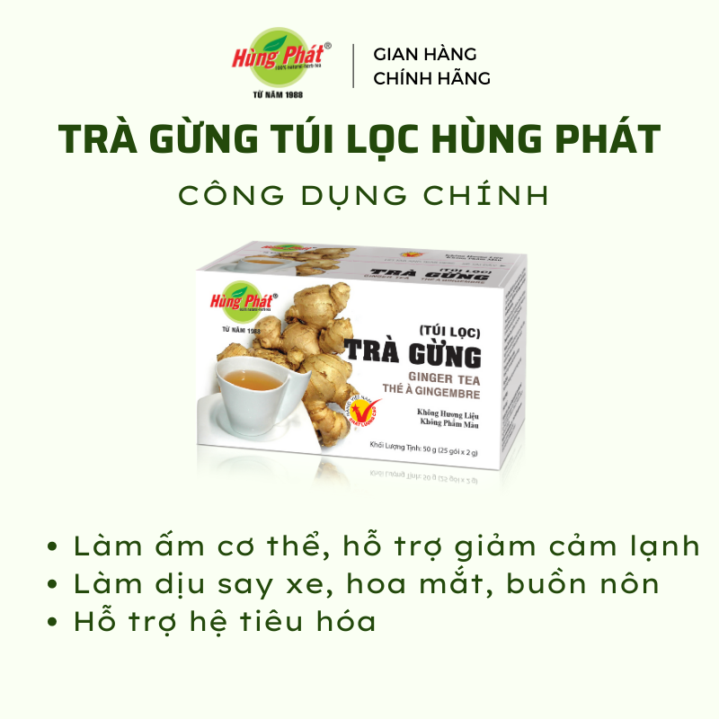 Trà Gừng Túi Lọc Ấm Bụng Hỗ Trợ Giảm Ho Đau Họng - Hùng Phát Thương Hiệu 35 Năm