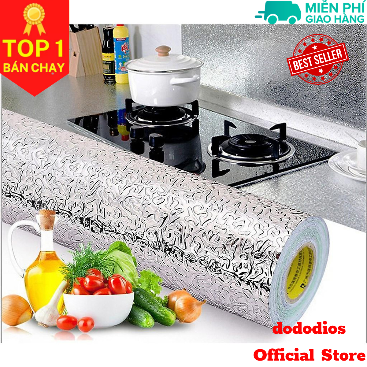 Combo 2 cuộn dán decal dán bếp, dán tường chống nhiệt, kháng khuẩn, chống cháy, cực kỳ dễ lau chùi, decal bạc dán đa năng - chính hãng dododios