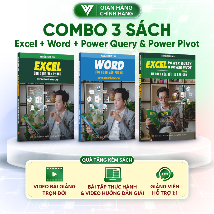 Combo 3 Sách Word - Excel - Power Query & Power Pivot ĐÀO TẠO TIN HỌC Ứng Dụng Văn Phòng Kèm Video Hướng Dẫn