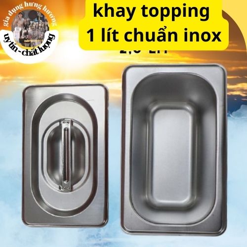 khay đựng topping inox 1 lít có nắp, dụng cụ pha chế