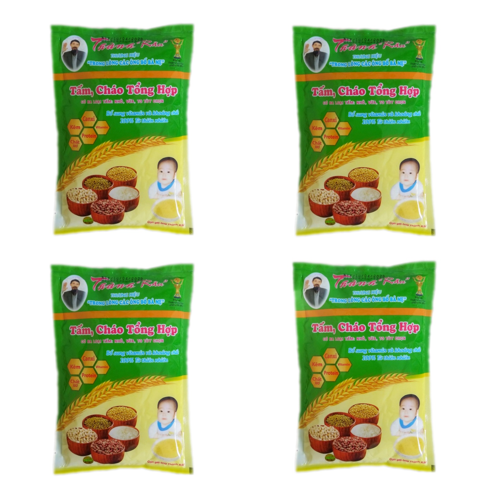 COMBO 04 GÓI CHÁO TẤM ĂN DẶM TRẺ EM THÀNH RÂU - 2KG (HẠT NHỎ)